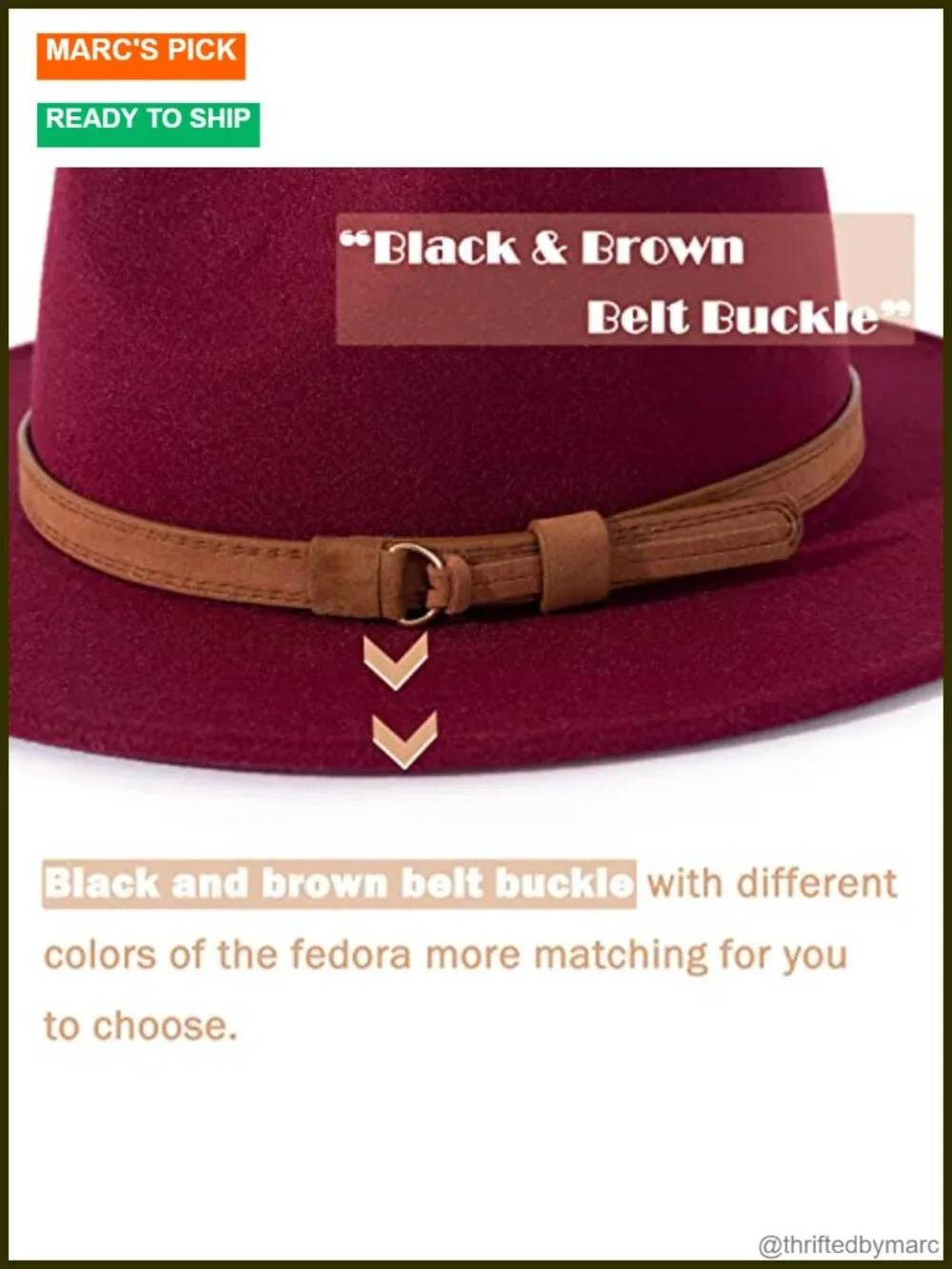 Vintage Wide Brim Fedora Hat with Belt Buckle Adjustable Strap